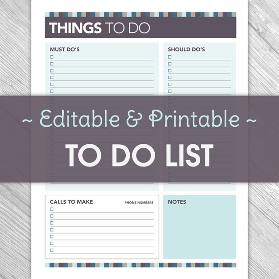 Printable Editable To Do List - Printable, Instant Download, Things to Do