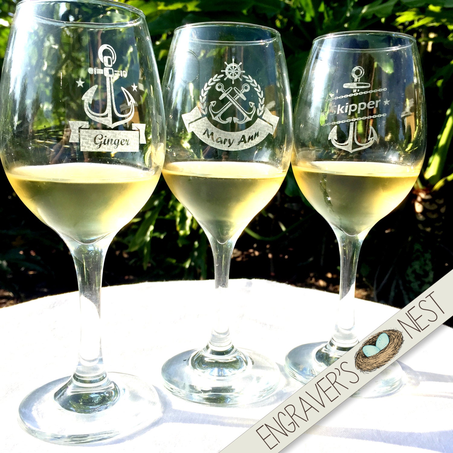 Personalized Engraved Nautical Wine Glass
