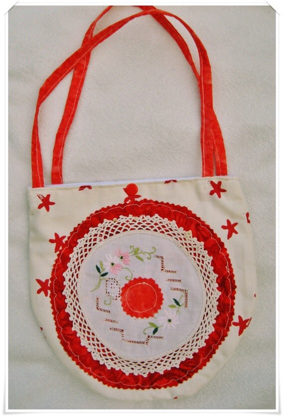 Handmade small bag, carry bag, project bag, cotton bag, floral bag