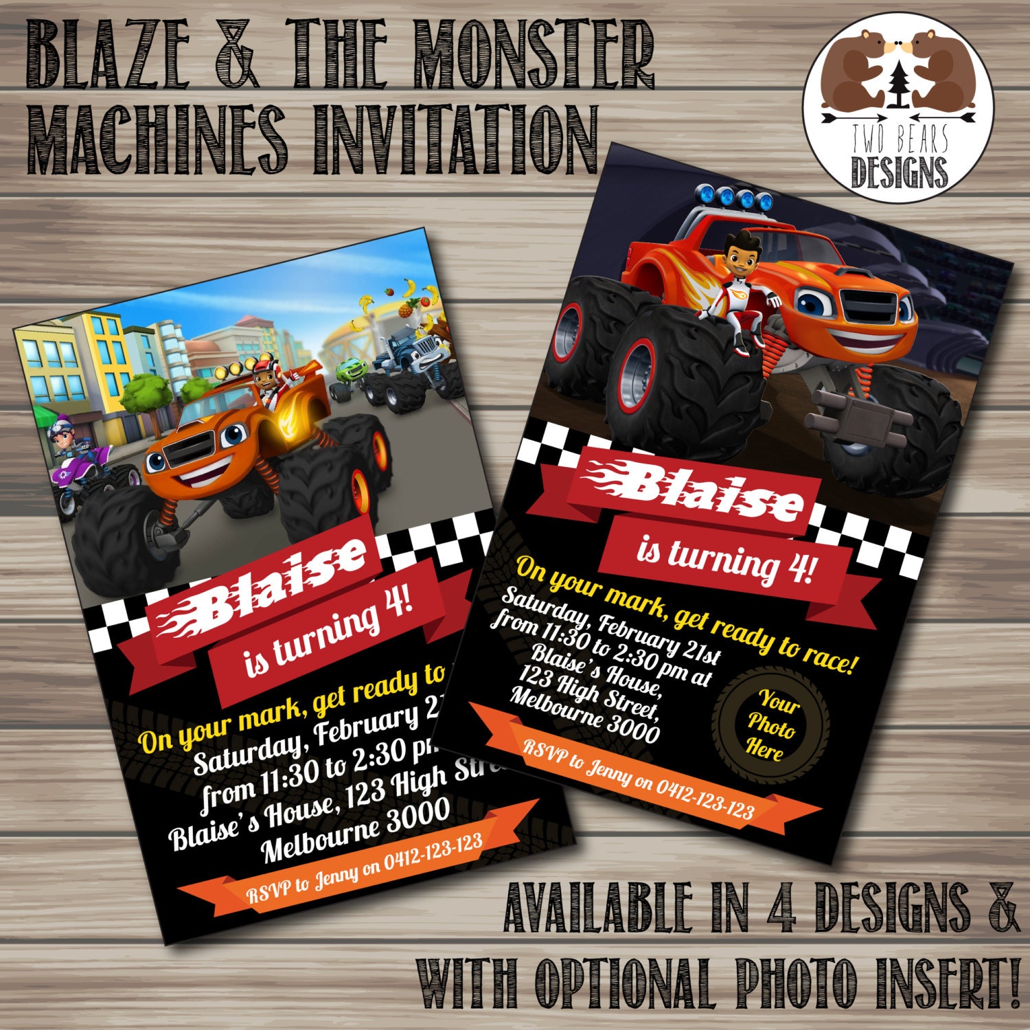 Blaze and the Monster Machines Invitation. by TwoBearsDesigns