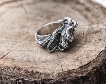 925 Silver Men Ring Dragon China Traditional
