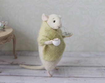 Felted Mouse, Mouse With a Cup, Needle Felted Mouse, Cute Felted Mouse, Eco Toy