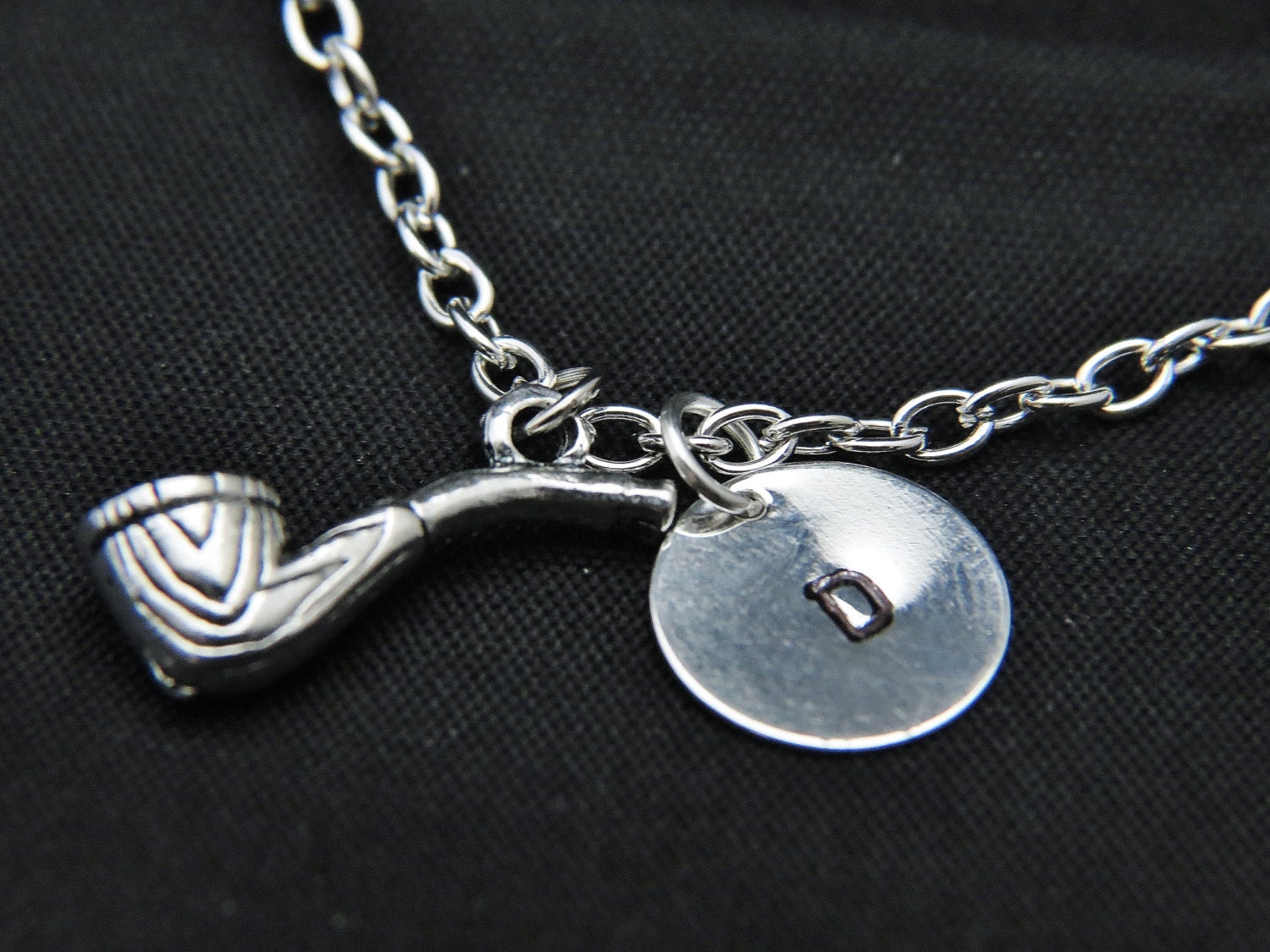 Pipe Tobacco Necklace Antique Silver Pipe by HandStampedJewelry55