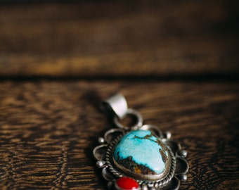 Vintage Native Turquoise & Coral Pendant