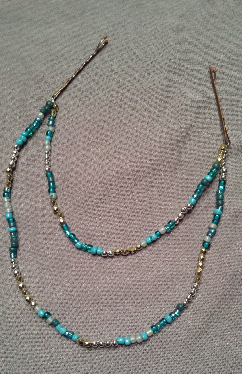Aqua blue beaded hair jewelry