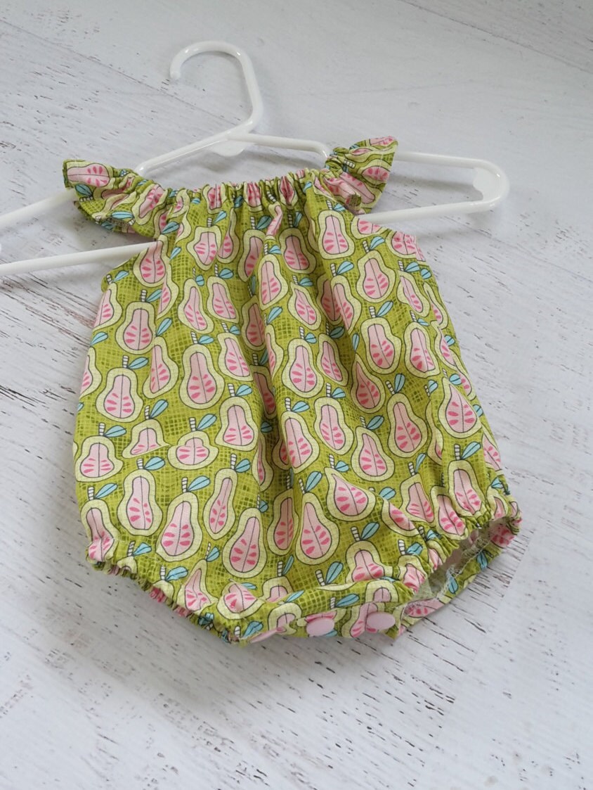 Size Newborn Baby Girl Playsuit Pear Print by BlueJeansJellyBeans