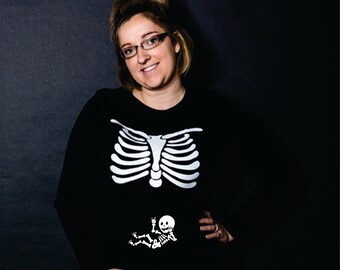 Rock On Longhorn Baby Mommy Ribs Iron on Decals for Pregnant Skeleton DIY Maternity Shirt Halloween Costume