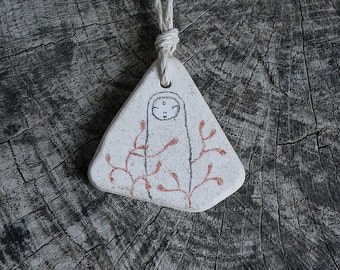 Healing Shard Necklace - Beach Pottery Kanzeon (Kuan Yin, The Bodhisattva of Compassion), Healing, Calm, Love, Meditation