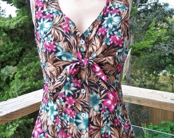 Floral Dress, 80s Dress NWT, Sleeveless maxi dress, Deadstock Dress, size S / M