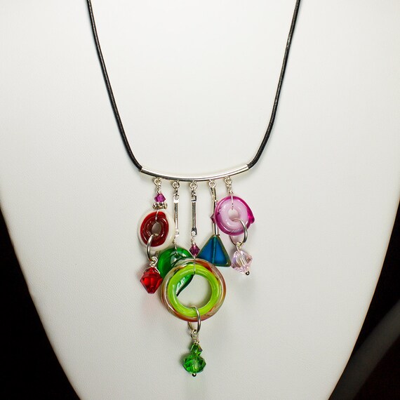 Wind Chime Necklace with Crystals 3 Handmade by conbriobeads