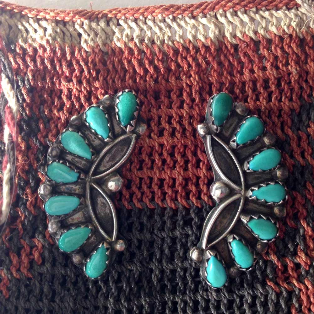 Vintage Zuni Petit Point Post Sterling Silver Pierced Earrings