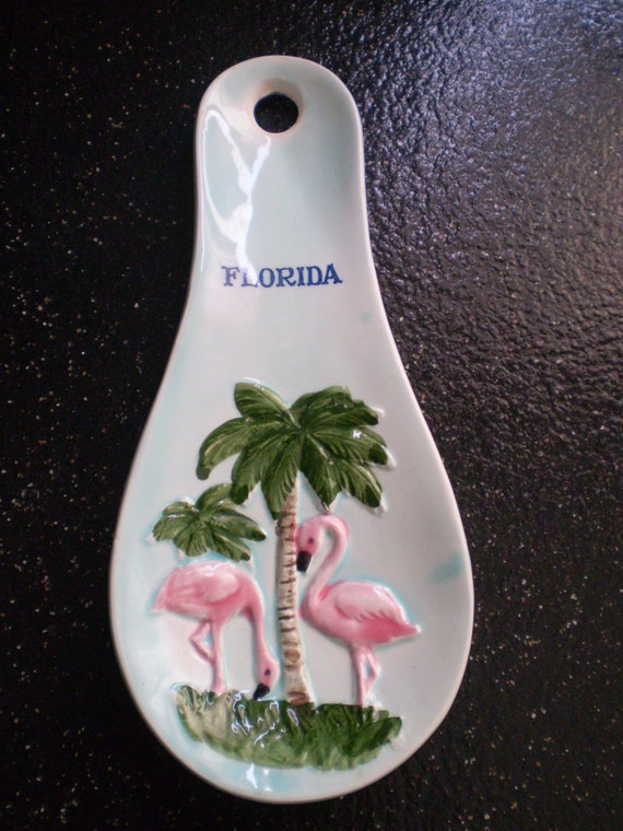 Vintage FLORIDA FLAMINGOS Spoon Rest