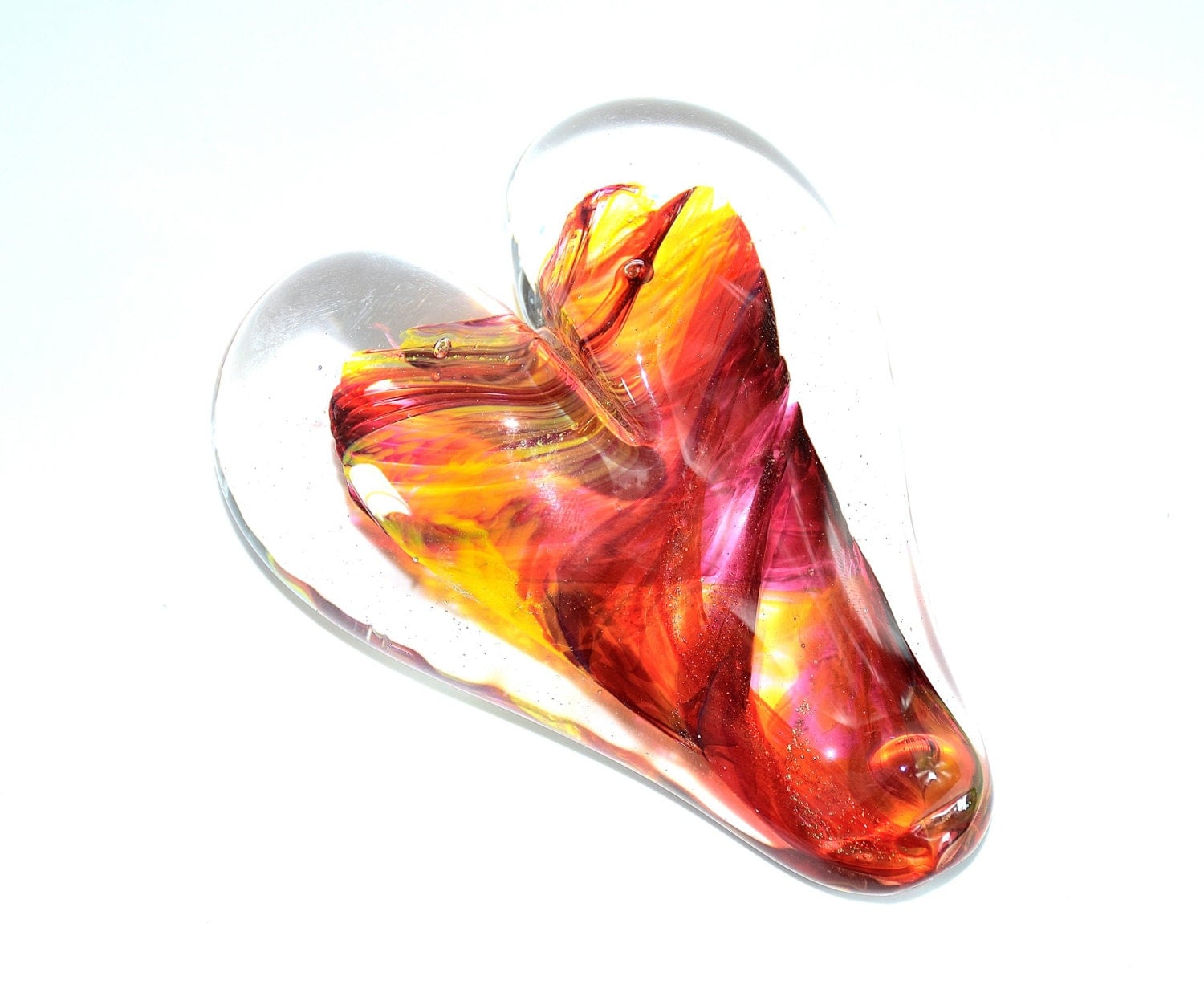 Hand Blown Glass Art Heart Paperweight By Chargedglassworks 5301