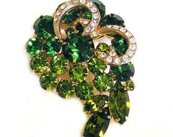 Peridot and Emerald Rhinestone Brooch