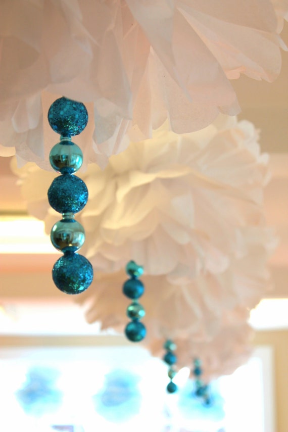 Embellished glitter-drop pom pom kit SET OF THREE bridal baby shower first birthday party decoration Il_570xn