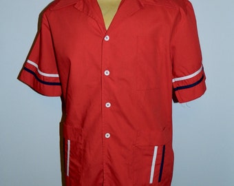 vintage 1970s shirt JANTZEN Cabana wear red / spread collar Mens L