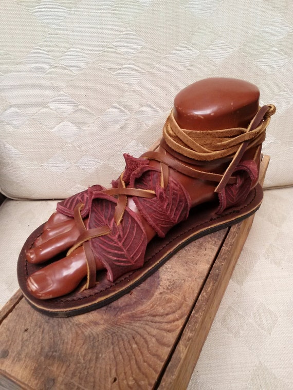 Gladiator Leaf Sandals in Redwood  Handmade Leather Sandal Flat Lace ...