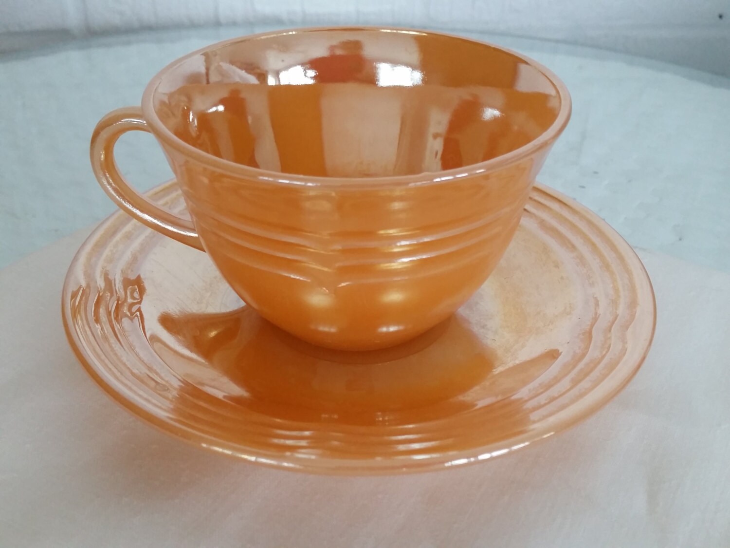 Fire King Peach Lustre Cup and Saucers Vintage Fire by TashsAttic