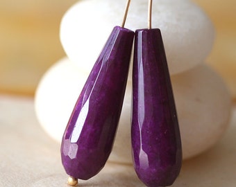 Long Teardrop Beads Dyed Jade Tear Drop Bead - Jewelry Making Supplies - Purple Beads 10x30mm (1 pair)