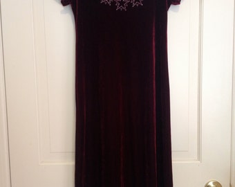 90s Cranberry Velvet Triple Stars Maxi Dress