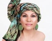Aztec Green Turban Dreads Wrap, Head Wrap, Alopecia Scarf, Chemo Hat, Boho Gypsy Tribal, One Piece Wrap, Cotton Turban Aztec Green Turban Dreads Wrap, Head Wrap, Alopecia Scarf, Chemo Hat, Boho Gypsy Tribal, One Piece Wrap, Cotton Turban