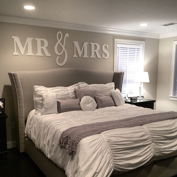 Mr Mrs Wall  Sign Above  Bed  Decor  Mr and Mrs Sign for Over 