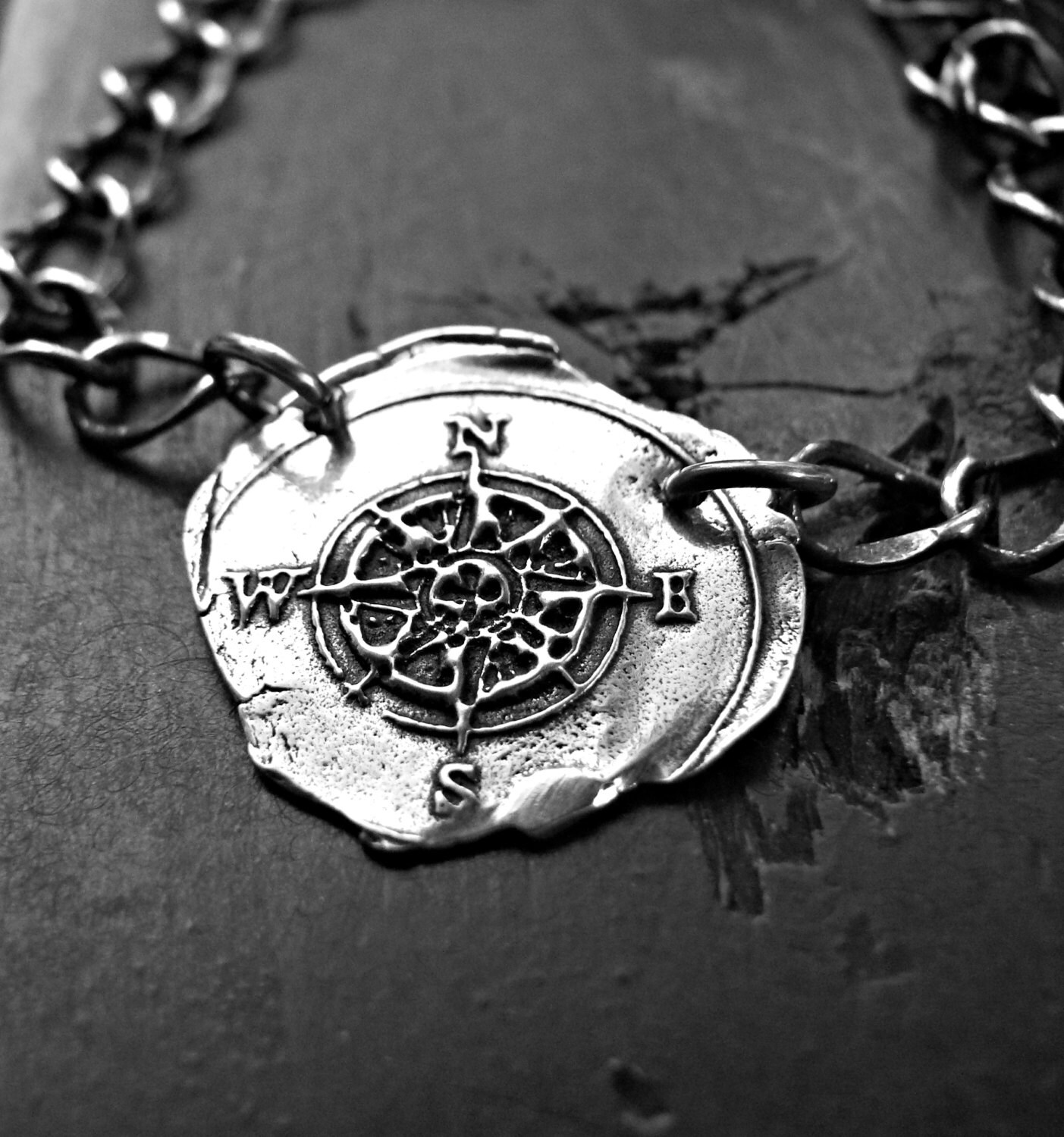 Fine Sterling Silver Compass Bracelet Compass by yourcharmedlife