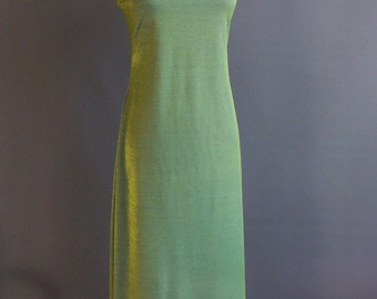1990s holographic maxi dress iridescent swimsuit fabric maxidress maxi raver tank dress bodycon body conscious green gold medium made in USA