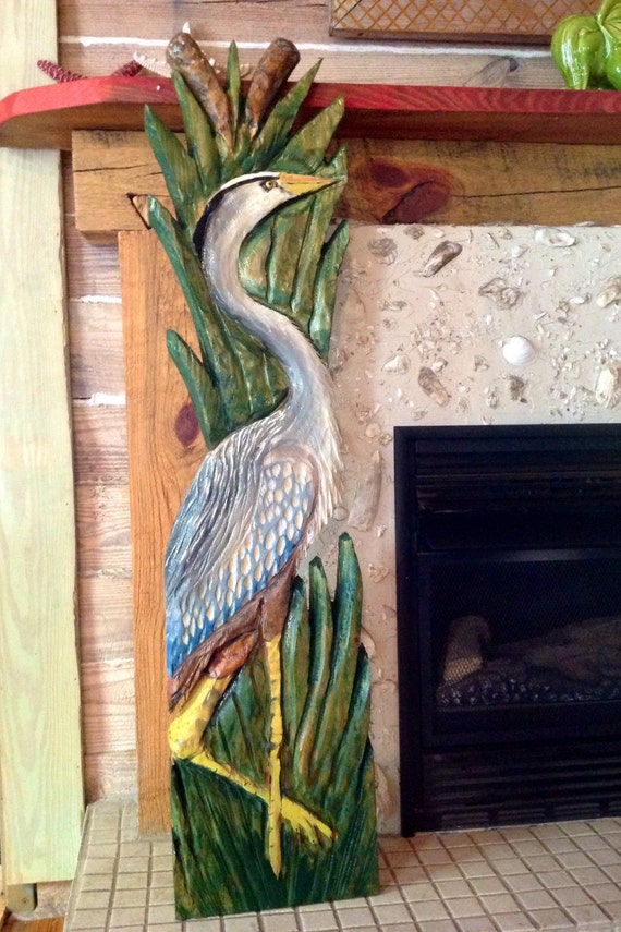 Blue Heron 4ft. detailed chainsaw carving lowcountry wooden