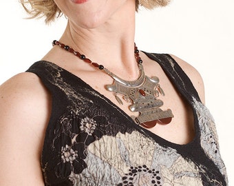 Black top, felted Art to Wear, Black top, nuno felt top, felted tunic, black felted top, black nuno felt. Nuno felted tunic