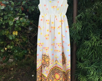 Novelty Print Slip, Vintage 1960's Nightgown, Bust Size 36, Full Length, Floral Print Slip