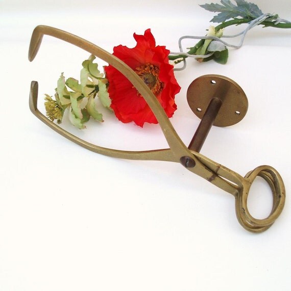 Vintage Brass Ice Tongs Metal Wall Sculpture Brass Hooks Man Cave Decor