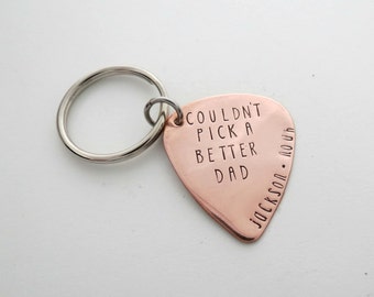 Personalized Keychain with Copper Guitar Pick - Custom Key Chain - Dad - Grandpa - Son - Music - Papa - Guys - Fathers Day Gift