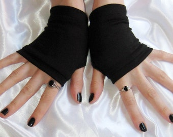 Black Arm Warmers Gothic wrist cuffs short Fingerless Gloves - name - belly dance fusion dancing burlesque nior vampire cotton glove gothic
