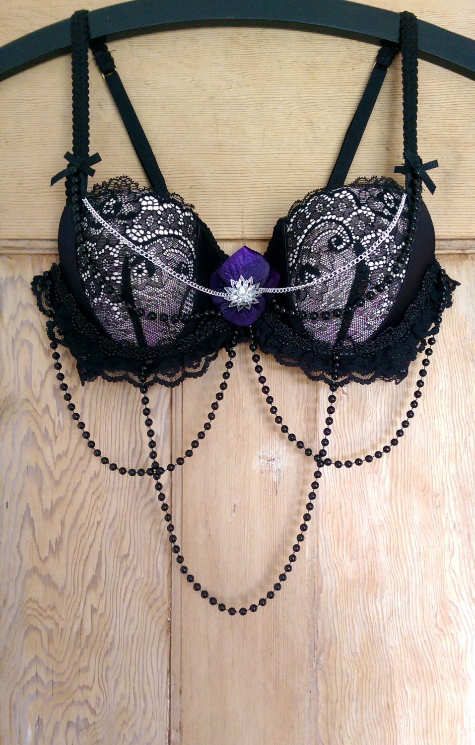 34B Black & Violet Bra Set Honeymoon Burlesque Belly