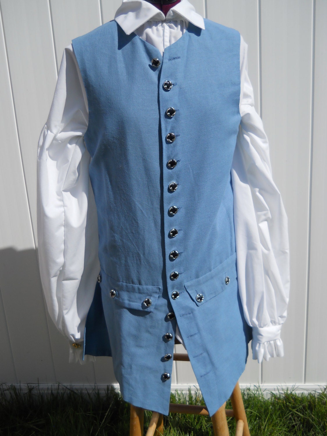 Blue Colonial Pirate Waistcoat Vest Costume Mens Small READY