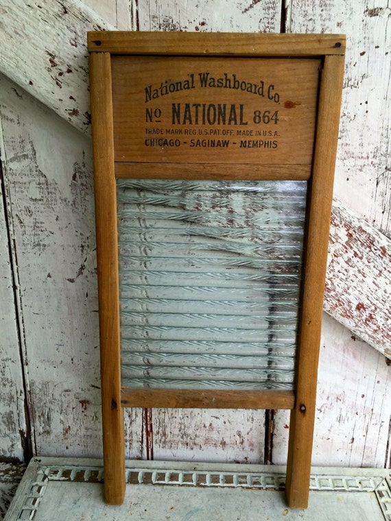Vintage Small Wash Board wood and glass primitive rustic