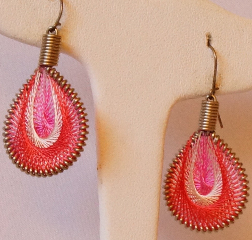 String Art Earrings / Thread Earrings / Pink Silk Thread