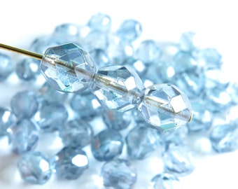 Czech Glass Firepolish Beads - Transparent Blue - 8mm