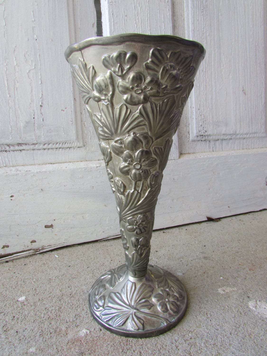 Metal Vase Vintage With Flowers