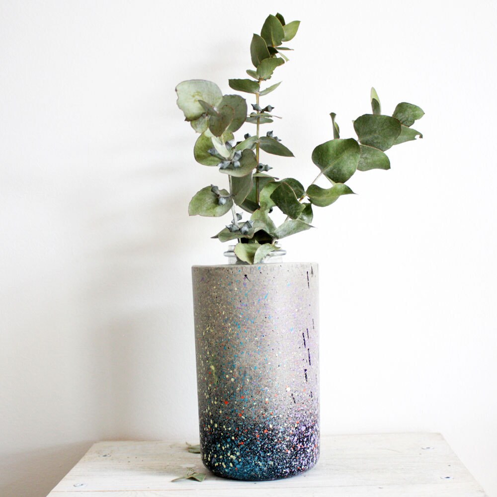 Concrete Vase Handmade & Painted Galaxy colourful concrete