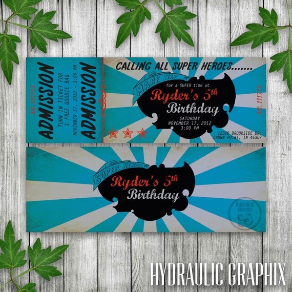 Super Hero Birthday Party Invitation Ticket, Printable Ticket Invitation for Kids Party, Comic Book Party Theme Invitation, Boys Birthday Il_570xn