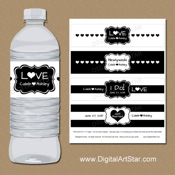 black and white wedding water bottle labels printable bridal