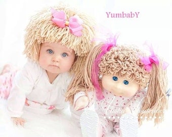 Cabbage Patch Hat, Beanie Wig, Baby costume, costumes for kids, cabbage patch inspired hats, baby girl, baby hats