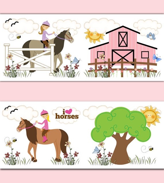 HORSE WALLPAPER BORDER Wall Decals Girls by decampstudios on Etsy