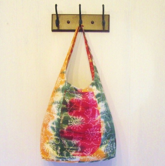 Hippie Bag Waxed Fabric Tote Bag African Design Tie Dye Batik