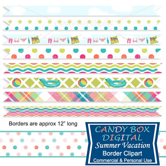 Summer Ribbon Border Clipart Beach Vacation Border Clip Art