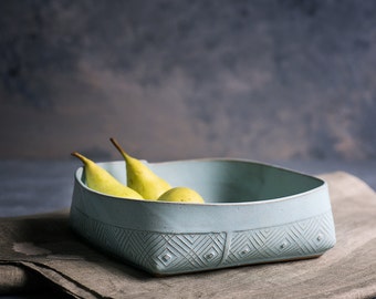 Ceramic Bowl, Blue Ceramic Serving Bowl, Modern Fruit Bowl, Light Blue Salad Bowl, Geometric Pattern Salad Bowl, Blue ceramic Dinnerware