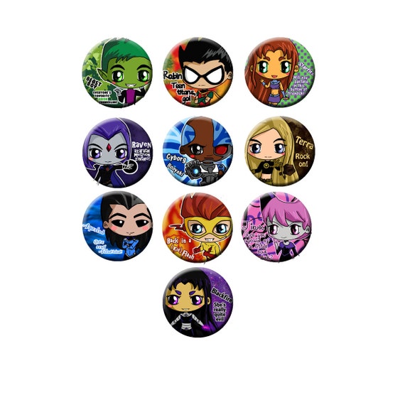 Teen Titans Chibi Button Set Robin Starfire Raven by IcyPanther