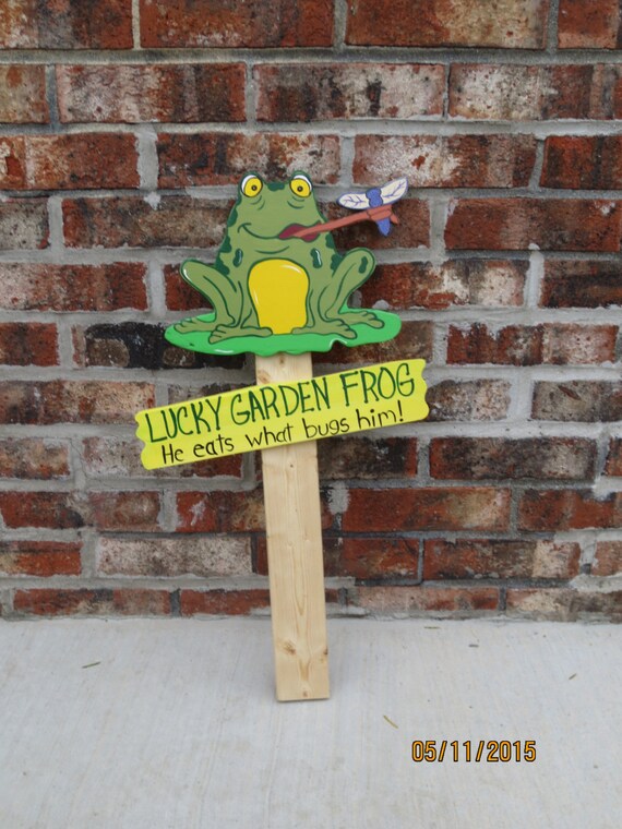 Garden Frog Outdoor Wood Sign Lawn Decoration by ChartinisYardArt
